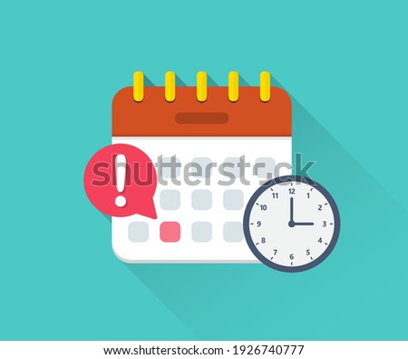 Calendar deadline with clock in a flat design