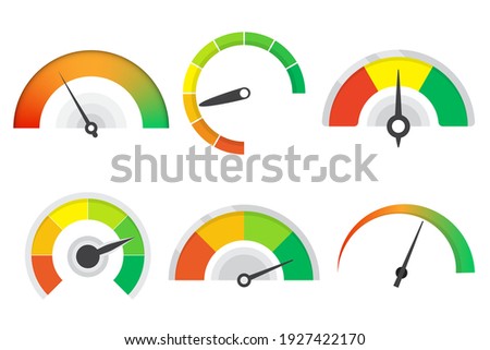 Set of different meter gauge element. Sustomer satisfaction meter collection. Set of level indicator icons