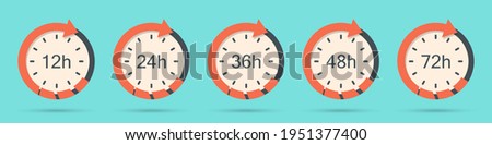 Set of clock arrow 12, 24, 36, 48, 72 hours in a flat design