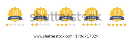 Set of rating stars badges with ribbon in a flat design