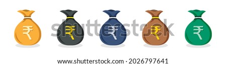 Set of India rupee money bag icons in different colors in a flat design