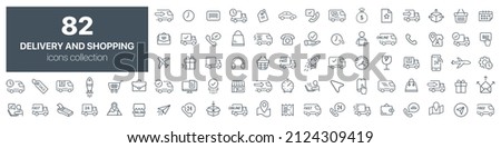 Delivery and shopping line icons collection. Big UI icon set. Thin outline icons pack. Vector illustration eps10