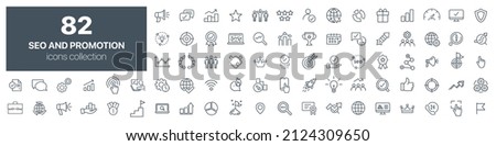 SEO and promotion line icons collection. Big UI icon set. Thin outline icons pack. Vector illustration eps10 Imagine de stoc © 