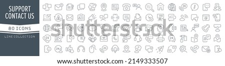 Contact us and support line icons collection. Big UI icon set in a flat design. Thin outline icons pack. Vector illustration EPS10