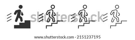 Man on stairs icons collection in two different styles and different stroke. Vector illustration EPS10