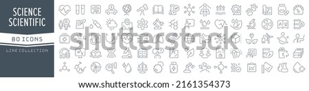 Science and scientific line icons collection. Big UI icon set in a flat design. Thin outline icons pack. Vector illustration EPS10