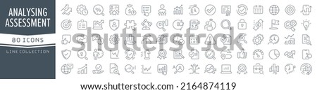 Analysis and assessment line icons collection. Big UI icon set in a flat design. Thin outline icons pack. Vector illustration EPS10