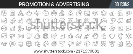 Promotion and advertising line icons collection. Big UI icon set in a flat design. Thin outline icons pack. Vector illustration EPS10