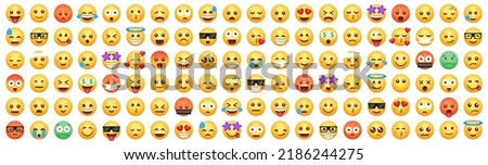 Big set of 120 emoticon smile icons. Cartoon emoji set. Vector emoticon set