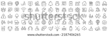 Set of office and coworking line icons. Collection of black linear icons