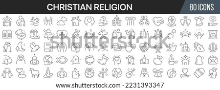 Christian religion line icons collection. Big UI icon set in a flat design. Thin outline icons pack. Vector illustration EPS10