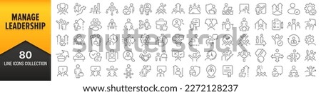Manage and leadership line icons collection. Big UI icon set in a flat design. Thin outline icons pack. Vector illustration EPS10