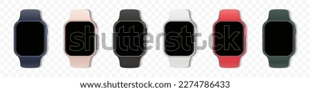 Smart watch collection with blank screen on a transparent background