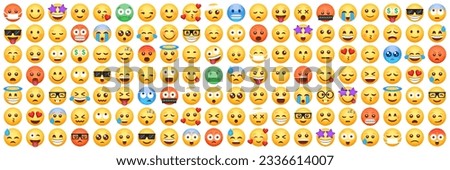 Big set of 140 emoticon smile icons. Cartoon emoji set. Vector app emoticon collection. Emoji character smile icons