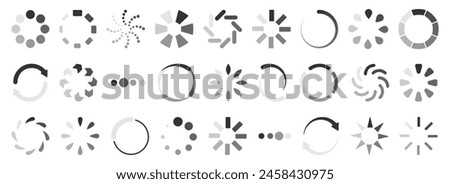 Loading process bar round element collection. Set of loading icons. Progress bar loading signs