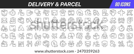 Delivery and parcel line icons collection. Big UI icon set in a flat design. Thin outline icons pack. Vector illustration EPS10