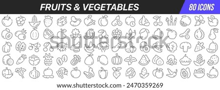 Fruits and vegetables line icons collection. Big UI icon set in a flat design. Thin outline icons pack. Vector illustration EPS10