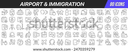 Airport and immigration line icons collection. Big UI icon set in a flat design. Thin outline icons pack. Vector illustration EPS10