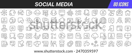 Social media line icons collection. Big UI icon set in a flat design. Thin outline icons pack. Vector illustration EPS10