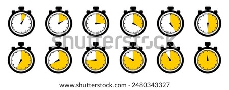 Stopwatch icons. Set of timer clock icons. Stopwatch timer collection