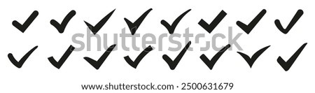 Check or tick icons. Big set of black check or tick icons for design. Check symbol isolated