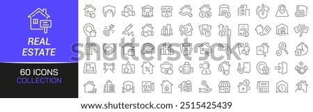 Real estate line icons collection. Thin outline icons pack. UI icon collection. Set of line web pictogram