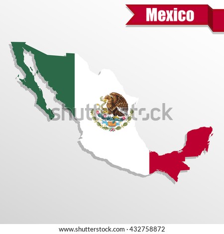 Mexico map with flag inside and ribbon