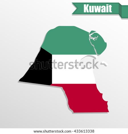 Kuwait map with flag inside and ribbon