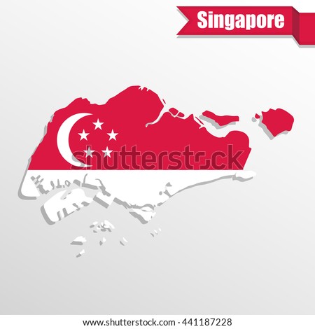Singapore map with flag inside and ribbon