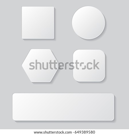 Set of white blank button. Round square rounded buttons