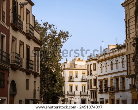 Similar – Image, Stock Photo Old town with white houses and stone ruins at sunset