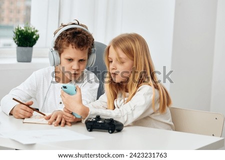 Similar – Image, Stock Photo Boy exploring cyberspace in VR glasses