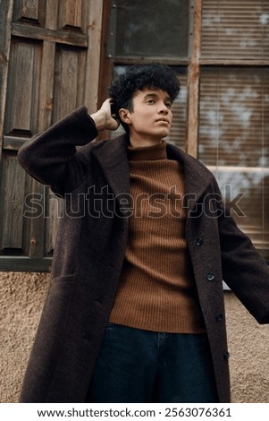 Similar – Image, Stock Photo Man leaning on wooden door