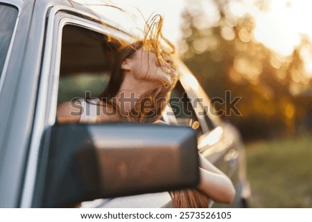 Similar – Image, Stock Photo Traveler enjoying freedom while standing on hilltop and observing wide highland