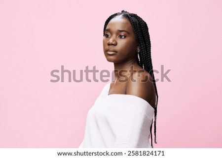 Similar – Image, Stock Photo Stylish tranquil woman against blue sky