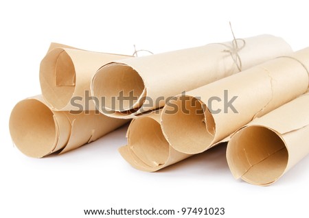 Many ancient scrolls isolated on white background