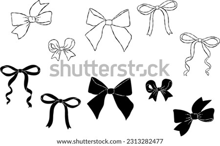 Retro hand-drawn ribbon illustration set