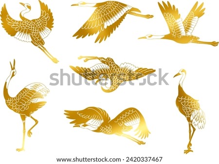 Japanese-style crane vector illustration set_gold
