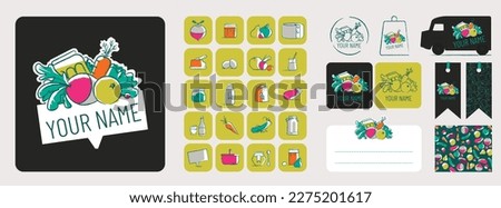 graphic elements for groceries, direct fruit and vegetable sales, on the farm, short circuit, local, market, truck, vegetable producer, proximity, organic, natural, season