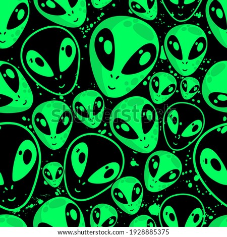 Seamless alien pattern. Hand drawn doodle background for twxtile, fashion wear, wrapping paper and more