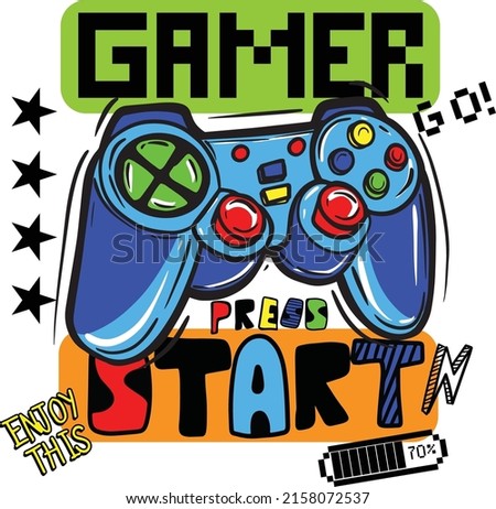 Typography gamer print with joystick. For boys graphic tees