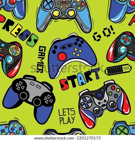 Seamless bright pattern with  joysticks. gaming cool print for boys and girls. Suitable for textiles, sportswear, web
