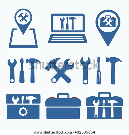 Tech Service Logo. Support settings concept.phone and computer recovery shop. Options and service tools icon set. Rounded angles. Single flat icon isolated. Logo design.Vector illustration.Silhouette.