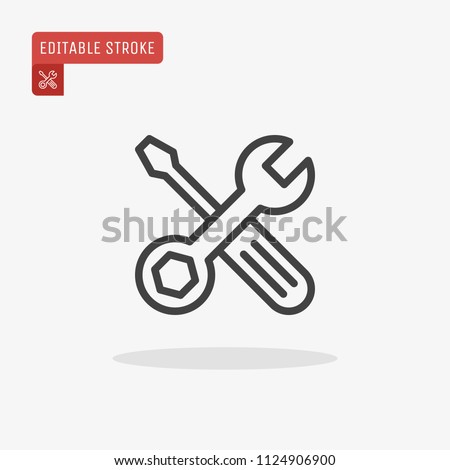 Outline Wrench and screwdriver icon isolated on grey background. Line Tools pictogram. Repair, Service symbol for website design, mobile application, ui. Editable stroke. Vector illustration, eps10.