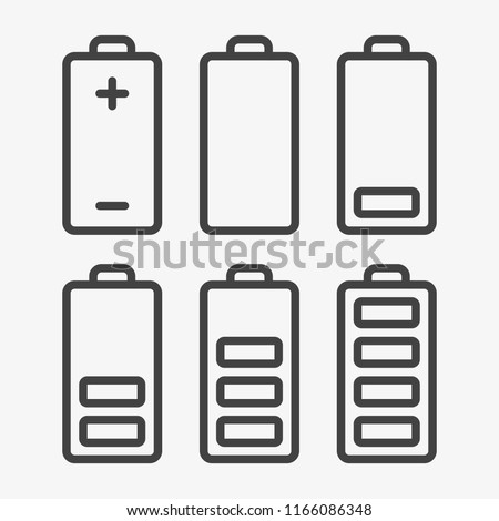 Outline Icon set of battery charge level indicators. Line collection. Editable stroke. Vector illustration. Eps10.