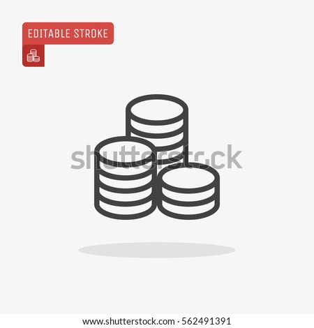 Outline Coins Icon isolated on grey background. Line money symbol for web site design, logo, app, UI. Editable stroke. Vector illustration, EPS10