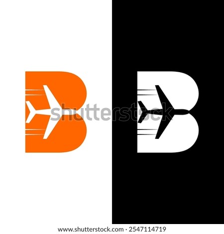 letter b logo with airplane symbol for travel around the world