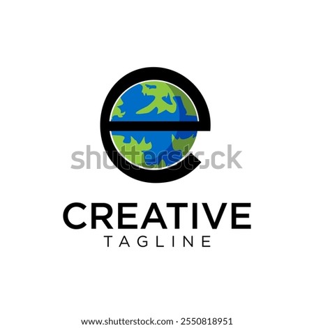 letter E with globe symbol logo modern simple	