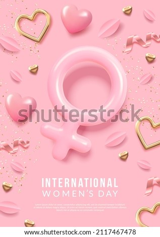 International Women's Day poster. Female sign 3d illustration. Happy Mother's Day. Vector illustration.