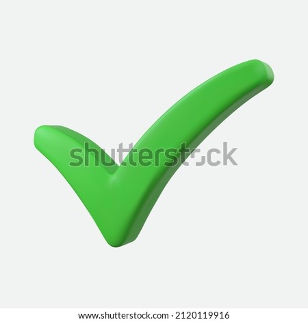 Yes or correct sign 3d illustration. Interface button isolated on white.